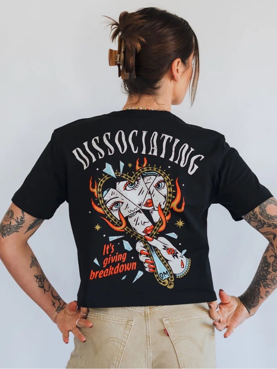 Octopied Mind Tops - Women’s Black Graphic Tee - Dissociating Heart Design